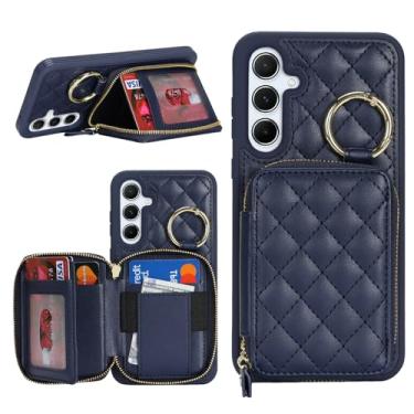 Imagem de Hamany Capa carteira para Galaxy A55 com suporte para cartão, para celular Galaxy A55, carteira com zíper com compartimento para suporte, capa para mulheres e homens - azul