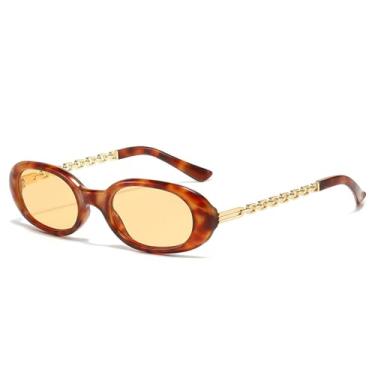 Imagem de Óculos de Sol Femininos Ovais Pequenos com Hastes de Corrente Metálica, Estilo Punk Masculino, Proteção UV400, Ideais para Esportes ao Ar Livre, Corrida e Ciclismo, Cor Âmbar Claro