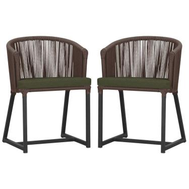 Imagem de 2 Cadeiras De Jantar Noronha Preta Corda Náutica E13 Trama Marrom