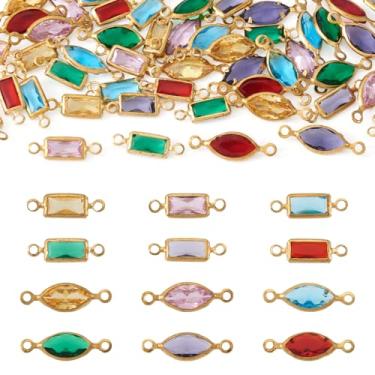 Imagem de FASHEWELRY 60 peças de pingentes de elos de vidro, conectores retangulares de cristal de olho de cavalo, pingentes de conector de vidro facetado com 2 laços para fazer joias de pulseira DIY