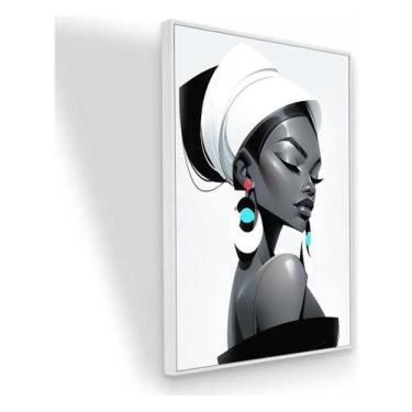Imagem de Quadro Canvas Desenho Mulher Negra 90x60 Cm Com Moldura Moldura Preta 