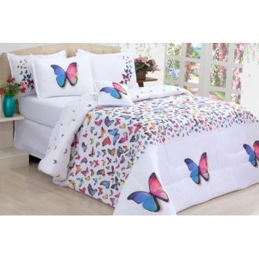 Imagem de Coleçào Borboletas Edredom + jogo de lençol quenn 8 peças Percal 180 F