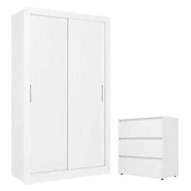Imagem de Guarda Roupa Solteiro City 2 Portas Branco Acetinado e Cômoda Gaveteir