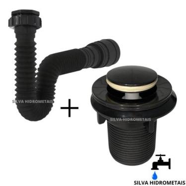 Imagem de Kit Válvula Click Preta Tanque Cuba 1.1/4 Sifão Universal Extensivo Pr