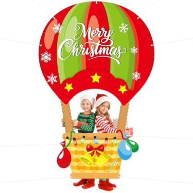 Imagem de Suporte de foto de Natal para decoração de balão de ar quente moldura grande Feliz Natal balão de ar quente banner moldura de festa de Natal para decoração de festa de aniversário de inverno 198 x 129
