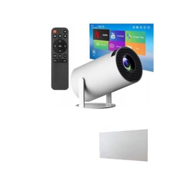 Imagem de Projetor Smart Portátil, Android 11, Full HD 4K, Wi-Fi, Bluetooth, Mini Projetor Home Theater, Branco, Com Controle Remoto e Tela de Projeção