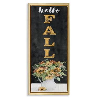 Imagem de Stupell Industries Hello Fall girassol buquê preto moldura flutuante arte de parede em tela, design por Cindy Jacobs, 30 x 15