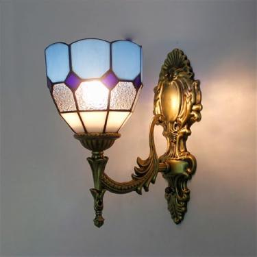 Imagem de Luminária de parede retrô americana em vidro colorido com LED, estilo europeu, luxuosa, para sala de estar, restaurante, quarto, escritório, casa de campo, hotel, café, bar e corredor (Q 1 l