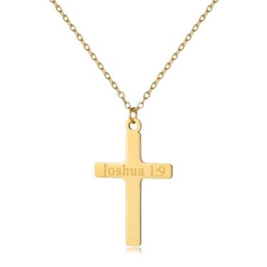 Imagem de Flvkev Colar de cruz cristã para mulheres, pingente de cruz religiosa, versículo bíblico, primeira comunhão, confirmação, joias de fé, presentes de Natal, Small, Aço inoxidável, Sem Pedra Preciosa