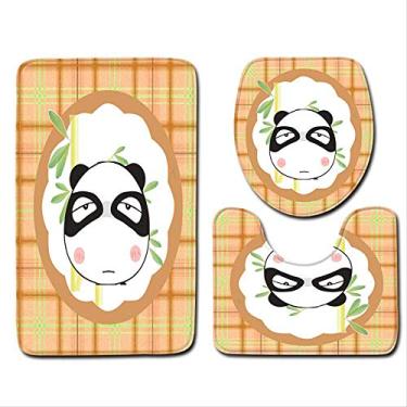 Imagem de Tapete de banheiro panda de banheiro de três peças, tapete de banheiro de desenho 3D decoração de banheiro e tapete de cobertura de vaso sanitário, cobertor de banho antiderrapante, tapete de chuveiro