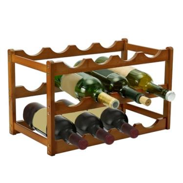 Imagem de UNICRAFTALE Rack de vinho de 2 andares, armazenamento independente para 12 garrafas, suporte de vinho de fácil montagem, prateleira de armário para cozinha, despensa, sala de jantar, decoração de bar