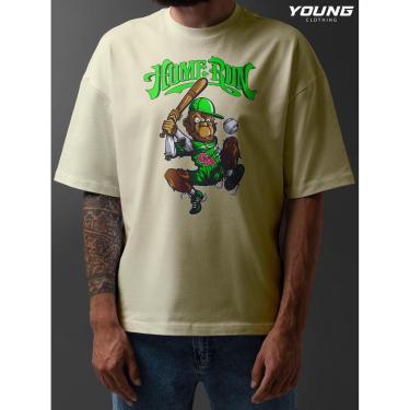 Imagem de Camiseta Oversized Monkey Baseball Streetwear Algodao Unissex Creme-Masculino