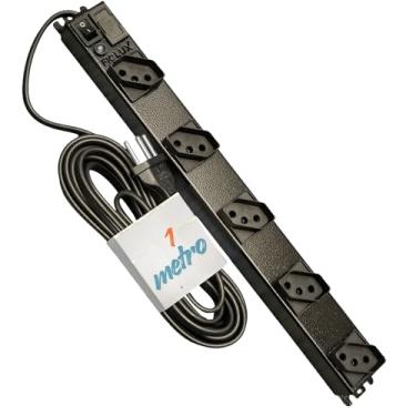 Imagem de Extensão Filtro de Linha Metálico Régua com 5 Tomadas 10A 2P+T, Fusível, LED Indicador, Chave ON/OFF e Corpo Metálico – (Cabo 1M)