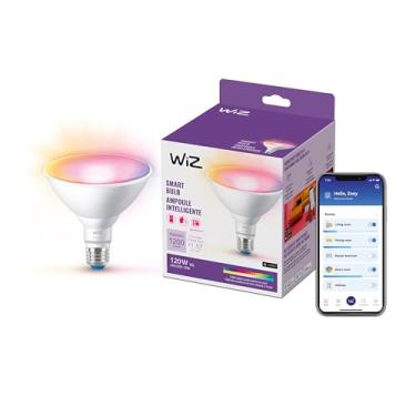 Imagem de WiZ Lâmpada inteligente LED colorida PAR38 120W - Pacote com 1 - E26, interna/externa - Conecta ao seu Wi-Fi existente - Controle com voz ou aplicativo - Funciona com atalhos Google Home, Alexa e Siri