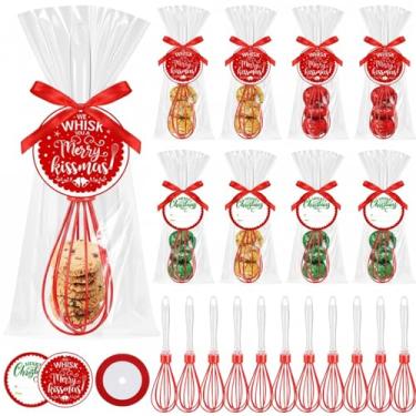 Imagem de Tioncy 20 conjuntos de batedores de Natal de 25,4 cm, presentes, faça-você-mesmo, batedores de ovos vermelhos, presentes de Natal, cozinhar, resistente ao calor, meias para lembrancinhas de Natal