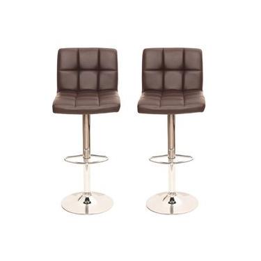 Imagem de Conjunto 2 Banquetas Altas Estofadas Para Cozinha Balcão Bancada Ilha Giratória Gomos Marrom