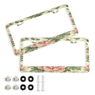 Imagem de SEHANY Molduras de placa de carro rosa dos namorados, capas de moldura de placa de carro de alumínio à prova de ferrugem com orifícios elípticos e parafusos serve para veículos padrão dos EUA tamanho