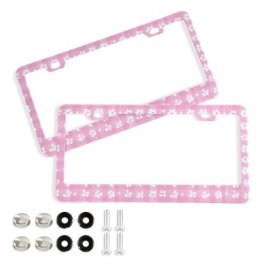Imagem de SEHANY Molduras de placa de licença de flores florais coloridas, capas de moldura de placa de carro de alumínio à prova de ferrugem com orifícios elípticos e parafusos serve para veículos padrão dos