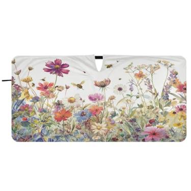 Imagem de Blueangle Guarda-sol para para-brisas de ervas e flores silvestres - 157,5 cm x 81,3 cm dobrável para janela dianteira do carro blocos de para-sol raios UV viseira de sol (645)