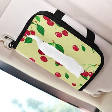 Imagem de SEHANY Porta-lenços de papel de carro cereja rosa, caixa de lenços para carro, viseira solar, porta-guardanapos, dispensador de máscara de carro retangular, caixa de lenços para veículos para