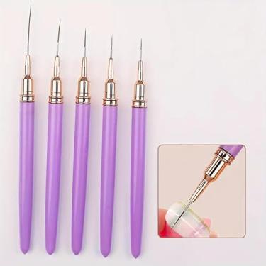 Imagem de Conjunto de 5 pincéis de delineador de arte de unhas, pincel de delineador ultrafino para gel de unhas, caneta de design de arte de pintura para linhas longas, ideal para uso em bricolage e salão, 7/9