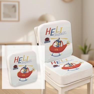 Imagem de Esquirla Assento elevatório para cadeira de jantar com estampa de desenho animado e almofada antiderrapante para cadeira alta para crianças, Helicóptero, 40cmx40cmx5cm