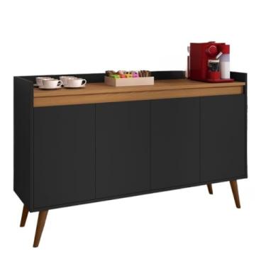 Imagem de Aparador Buffet Sala Hall De Entrada Cantinho Do Café Retrô Prateleira Interna(4 Preto Com Freijó)