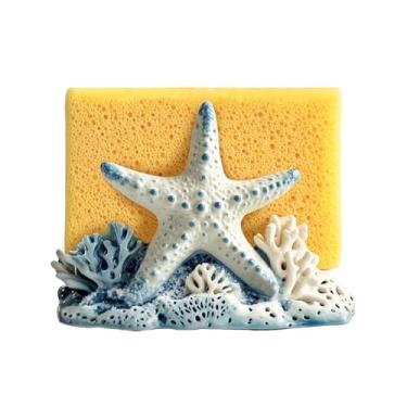 Imagem de WAIT FLY Suporte de esponja de resina estrela do mar para balcão de pia de cozinha, escorredor de pratos de esponja, organizador de organizador de pia de estrela-do-mar e suporte de esponja de prato