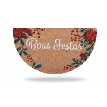 Imagem de Tapete Entrada de porta Emborrachado Meia Lua Boas festas Flores