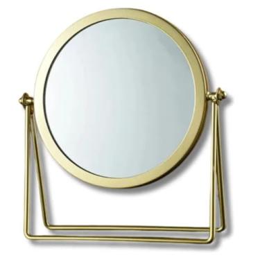 Imagem de Espelho De Mesa Metal Redondo Giratório 360° Maquiagem Espelho de Camarim Portátil Luxo