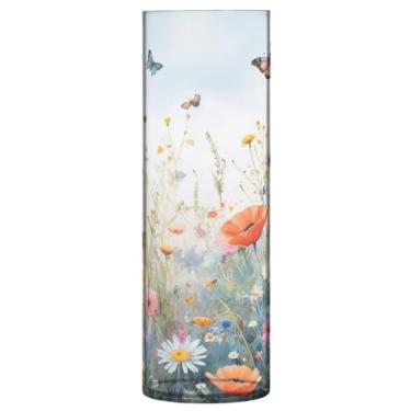 Imagem de JUZIHAI Vaso de flores de primavera para flores 9,9 cm x 30 cm cilindro de plástico moderno vaso de flores para centro de mesa de casamento decoração de casa