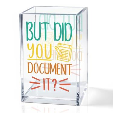 Imagem de QYUVK But Did You Document It Porta-lápis de acrílico cosmético, suporte de caneta para escritório em casa, acessórios de mesa para colega de trabalho, chefe, enfermeira, organizador de canetas