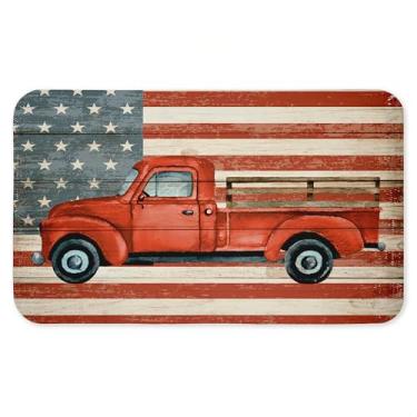 Imagem de Tapete antifadiga de caminhão com bandeira patriótica dos EUA, tapete ergonômico acolchoado para cozinha e pé com suporte antiderrapante, tapete confortável ecológico, design de Kim Allen, 76 cm x 45