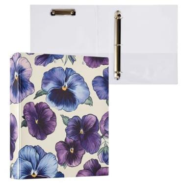 Imagem de Pastas de fichário com três anéis Blue Purple Pansies com pasta de arquivo para área de transferência de perfil para material escolar e de escritório, 1 pacote