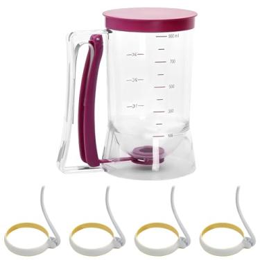 Imagem de Conjunto de anéis de silicone para cozinhar ovos fritos com dispensador de massa de panqueca, 5 peças de moldes redondos antiaderentes para ovos fritos com alça resistente ao calor molde de omelete