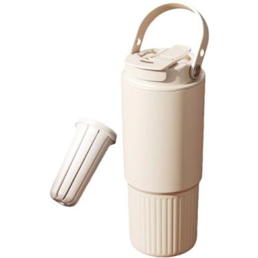 Imagem de jiajiubai Caneca de 765 g com alça, canudo e ralo de chá | Com boca de canudo e boca direta para beber | Pode ser colocada no porta-copos do carro para facilitar a viagem | Caneca de cerâmica com