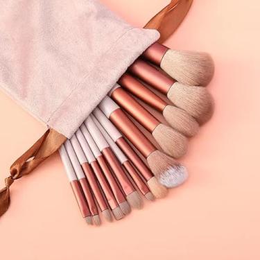 Imagem de Conjunto de pincéis de maquiagem, 13 peças, corretivo em pó sintético premium, sombras, blush, pincéis de maquiagem portáteis para viagem com bolsa rosa