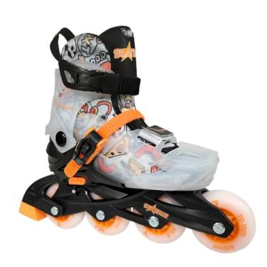 Imagem de Patins Infantil Traxart StarLight com LED – Bota Expansível Hardboot, Rodas PU, Rolamentos ABEC-9, Freio no Pé Direito – Suporta até 60kg (Preto e Laranja, 34/37)