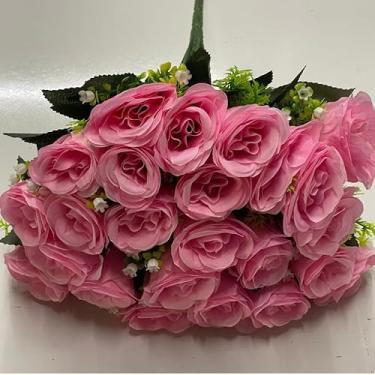 Imagem de Rosa Artificial Decorativa com 24 Flores – Buquê para Arranjos, Festas, Casamento e Decoração de Interiores(Rosa Claro (Nova),Kit com 3)