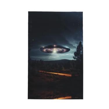 Imagem de XLLingL UFO at Night Print Waffle Toalhas de cozinha, panos de prato de microfibra, para decoração e limpeza de cozinha - 1 peça