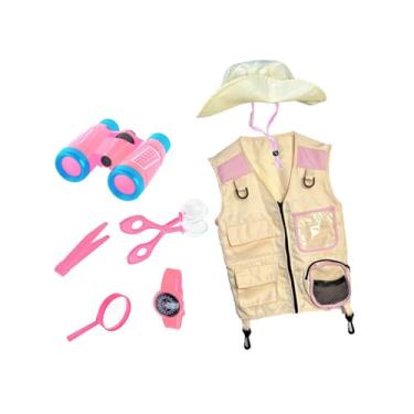 Imagem de JunZheHub Conjunto Infantil de Fantasia de Explorador com Colete, Chapéu E Acessórios para Brincadeiras Ao Ar Livre. Ideal para Camping, Trilhas, Pesca, Observa, Rosa