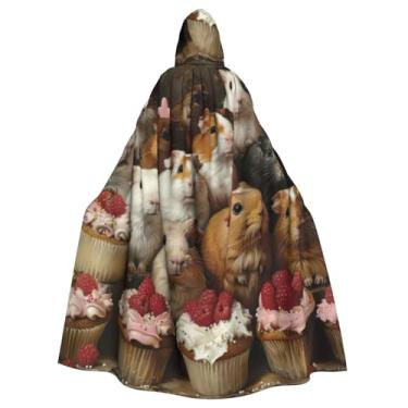 Imagem de XLLingL Capa com capuz para adultos com estampa de porquinhos-da-índia e cupcakes, capa econômica para cosplay, adereços e fantasias capa de bruxa