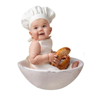 Imagem de Acessório de fotografia de bebê, 2 peças de chapéu de chef e avental com caixa para sessões de fotos posando, 6 a 24 meses