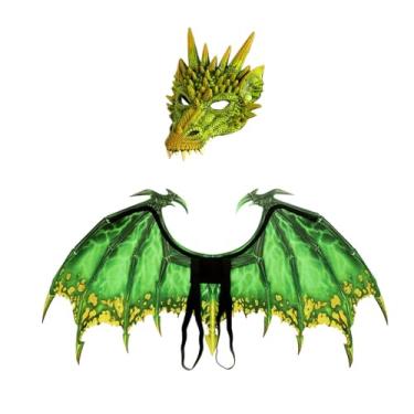 Imagem de LCSVCCXA Conjunto de Asas E Máscaras de Dinossauro, Fantasia de Dragão para Adultos, Brinquedo de Faz de Conta, Adereços para Fantasia de Carnaval E Festa à Má, Verde