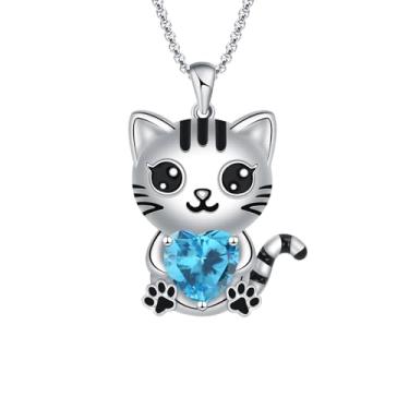 Imagem de CASOLVX Colar de gato preto - Colar de coração de gato fofo com coração de strass - joia para mulheres e meninas adolescentes, standard, Metal, Strass