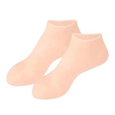 Imagem de Par de Meia de Silicone Hidratante e Esfoliante – Tratamento Intensivo para Calcanhar Rachado e Pés Ressecados (Rosa)