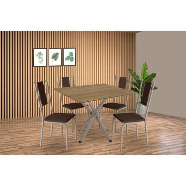 Imagem de Conjunto: Mesa Sala Jantar Volga C- Tampo De Madeira 90cm E 4 Cadeiras Lisboa Niquel-nogueira - Marrom - Kappesberg