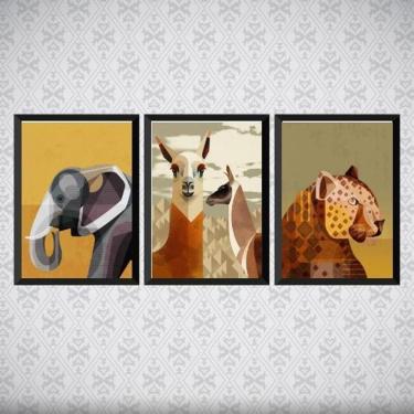 Imagem de Kit 3 Quadros Arte Animais Geométricos 45X34Cm
