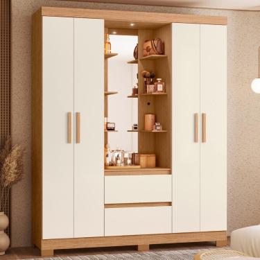 Imagem de Guarda Roupa Casal Olivia 4 Portas 2 Gavetas MDP freijó-off white Casa H