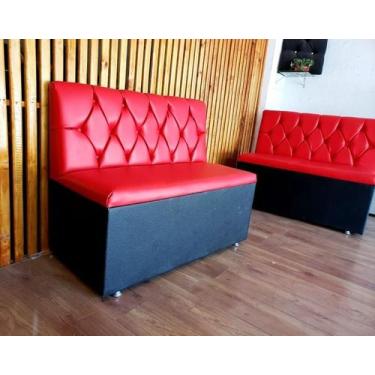 Imagem de Poltrona sofá booth 1,10 cm vermelho base preto capitone a mão sku232 